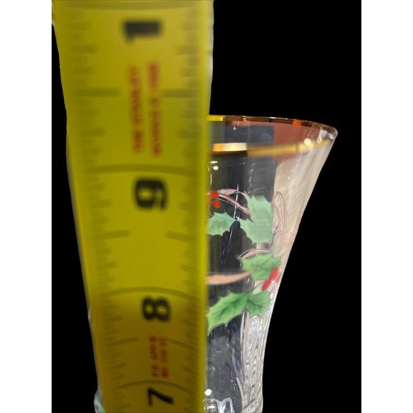 Christmas Champagne Flutes Chrystal Clear w Poinsettia Glass 9.5' Tall. Set of 4 - Picture 6 of 8